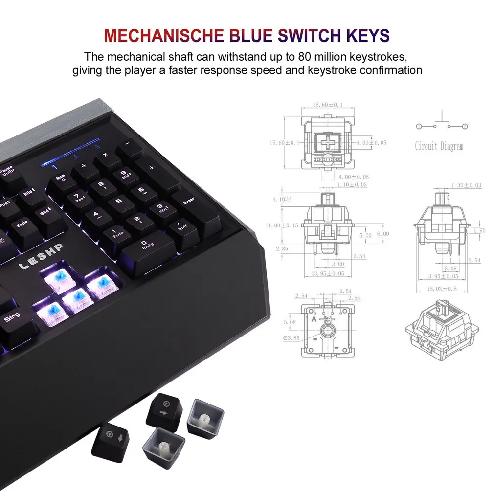 LESHP 105 Keys Unlimited Backlight Adjustable Brightness & Frequency Wired Multimedia Mechanical Game Gaming Keyboard German