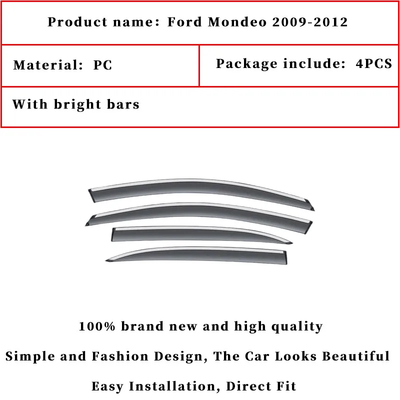 For Ford Mondeo 2009-2012 window visor car rain shield deflectors awning trim cover exterior rain cover car accessories