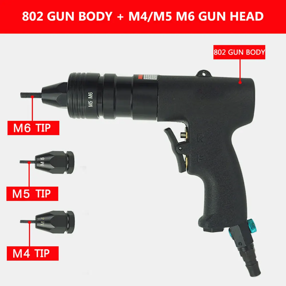 1/4LN pneumatico rivetto pneumatico dado pistole inserto filettato Pull Setter rivettatrici rivettatrici dadi Rivnut strumento per M4 M5 M6 M8 M10 M12 dadi