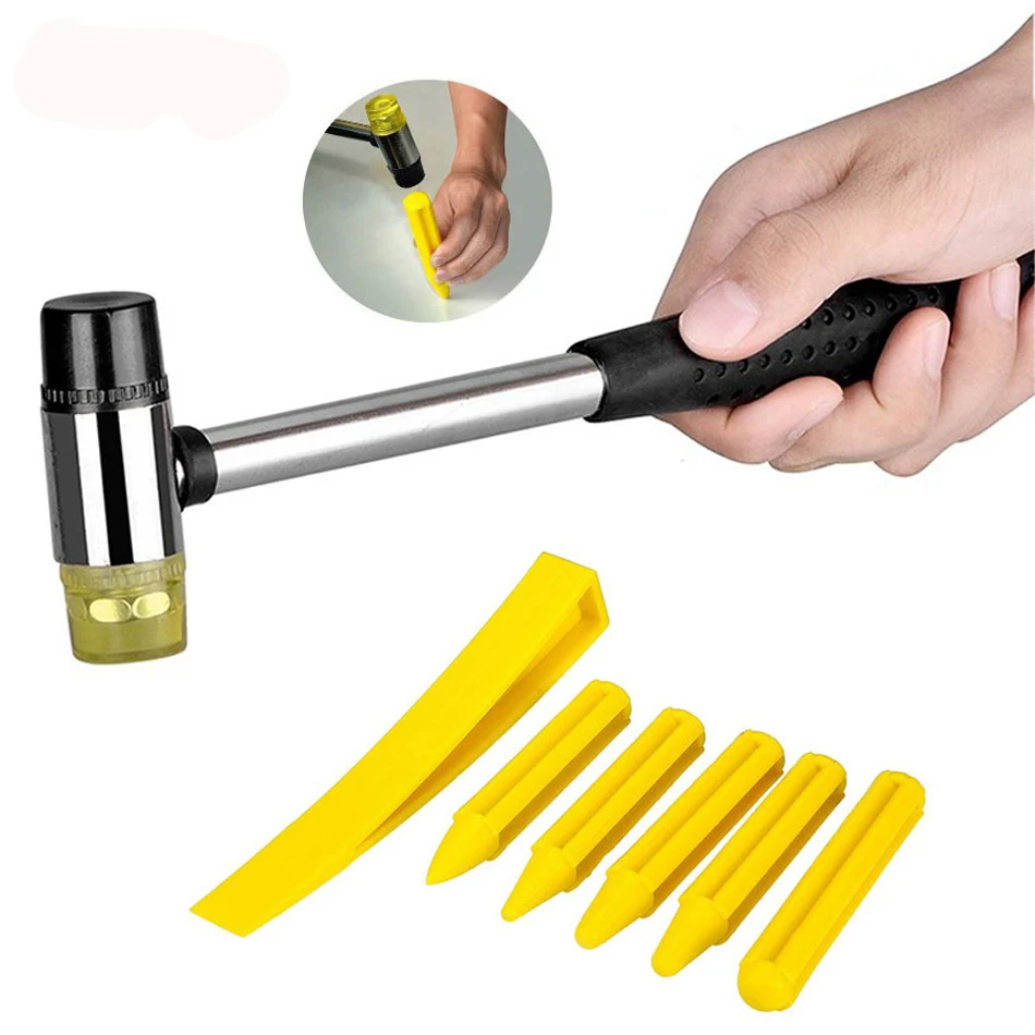 

Dent Removal Tools Kits Rubber Hammer+5pcs Yellow Leveling Pen Paintless Dent Repair Tool Hail Dent Removal Hand Tool Set Kits