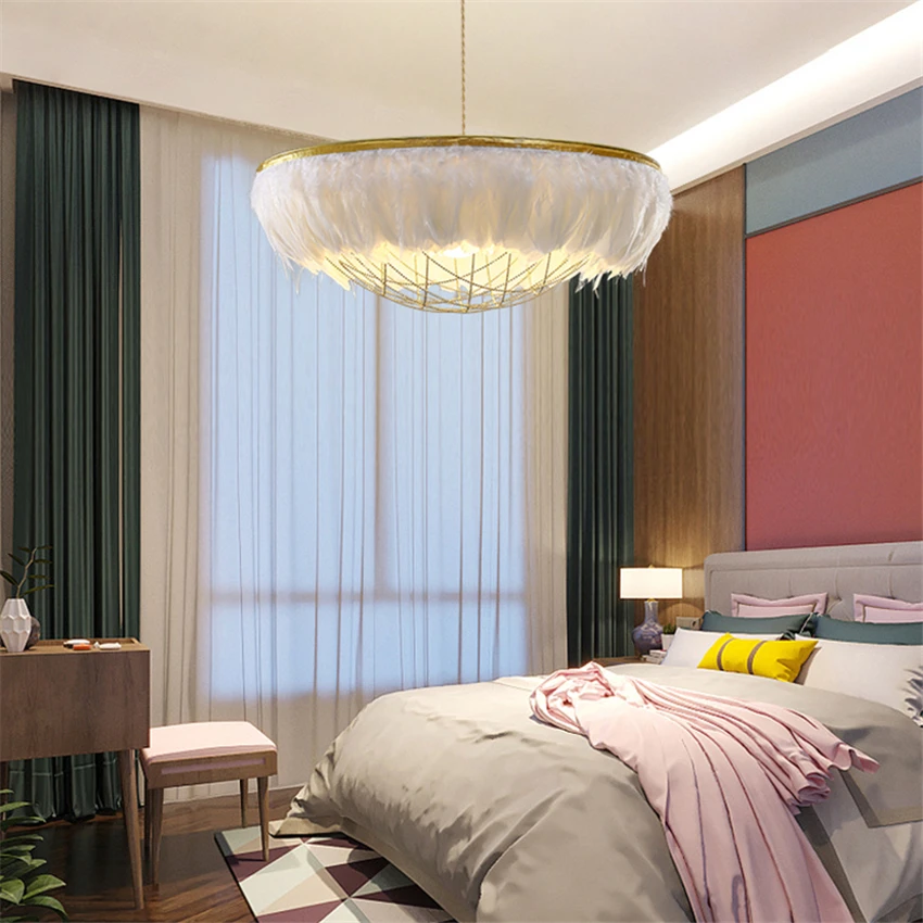Nordic White Feather Pendant Lights Bedroom Warm Fashion Art Modern Living Room Restaurant Design Study Hanging Lights Lighting