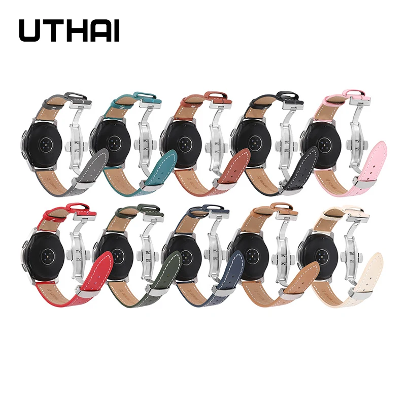 Watchband for galaxy watch3 20mm 22mm watch strap smart watch strap first layer leather Butterfly buckle UTAHI Z56