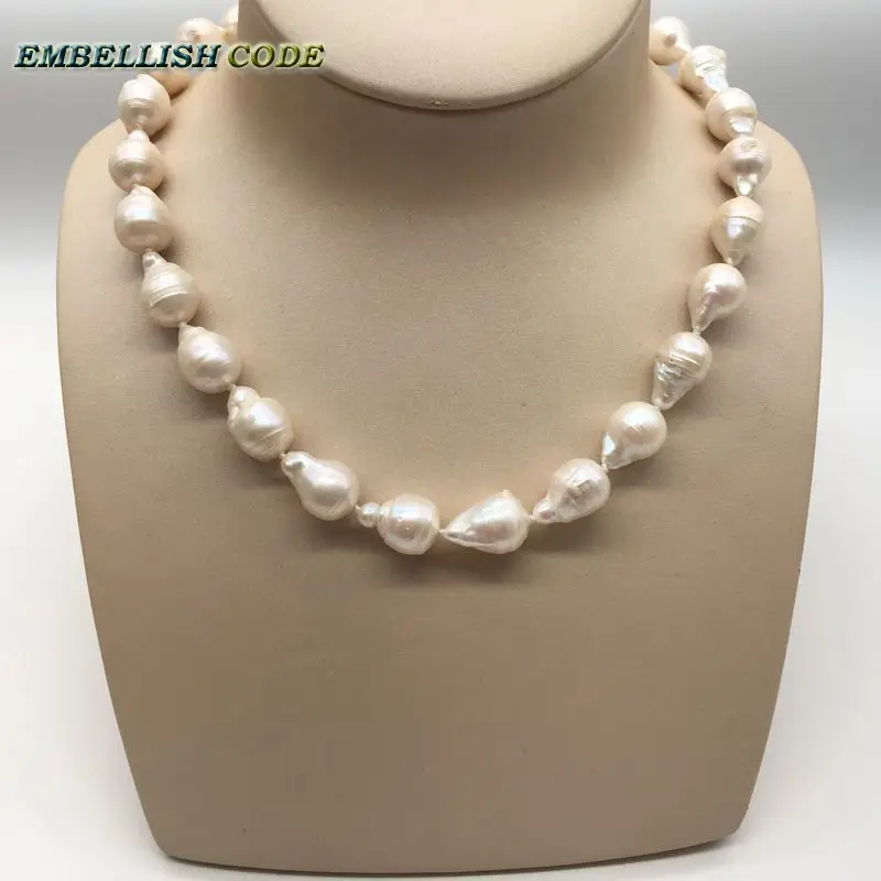 different Normal size baroque pearl necklace tissue nucleated flame ball shape white color low price natural freshwater pearl