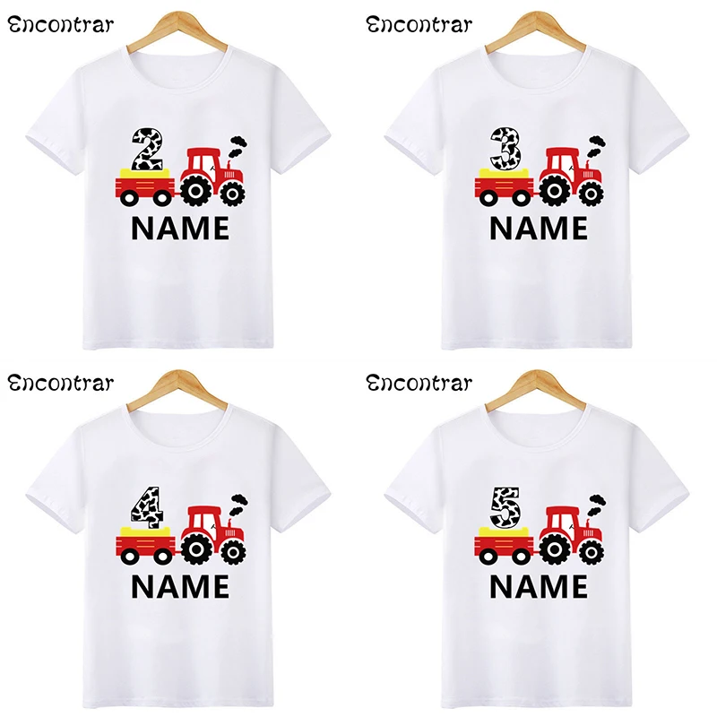 

Tractor Car Pulling Cartoon Boys T-shirt 1 2 3 4 5 6 7 8 9 Years Birthday Customize Name Kids T shirt Baby Girl Clothes,HKP2497