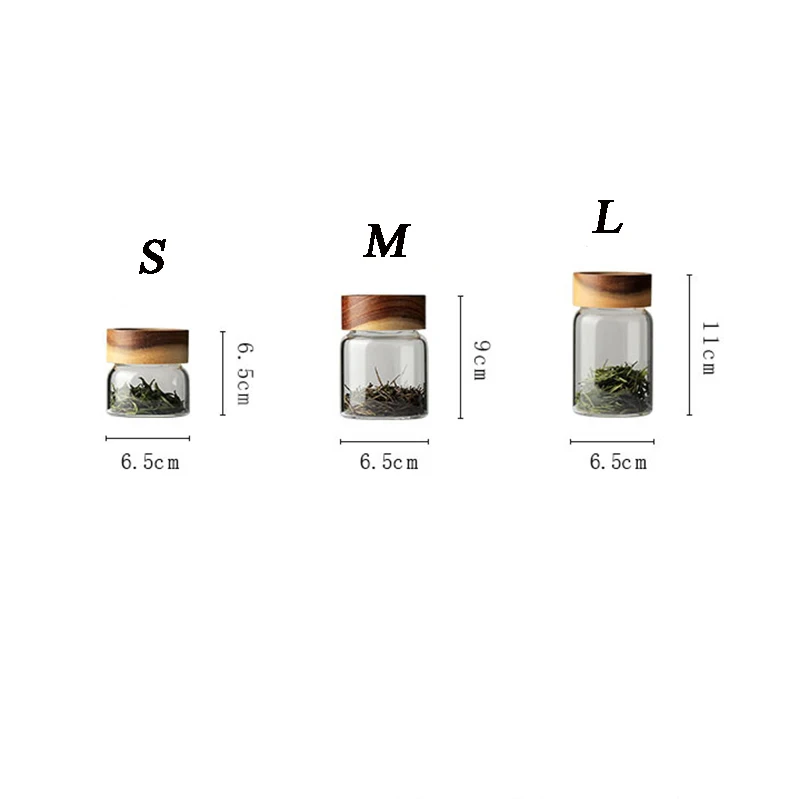 Clear Glass Storage Canister with Lid, Airtight Jar with Wooden Cover, Serving Tea Coffee Spice, Modern Decorative Small Bottle