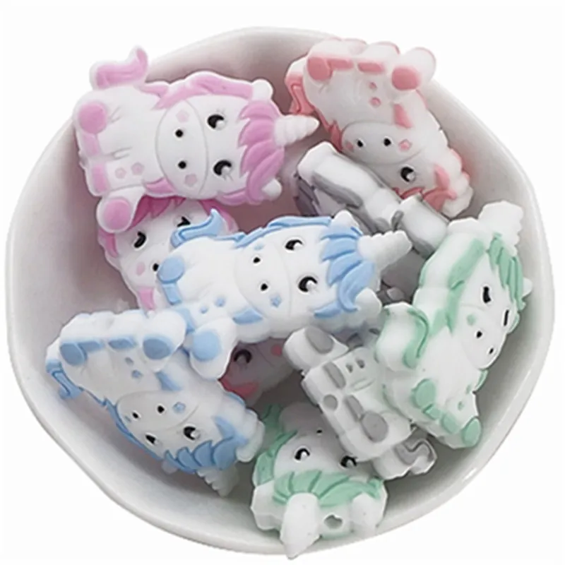 Chenkai 10PCS BPA Free Unicorn Baby Teething Beads Cute Silicone Beads For Food Grade Infant Nursing Teether Toy Accessories