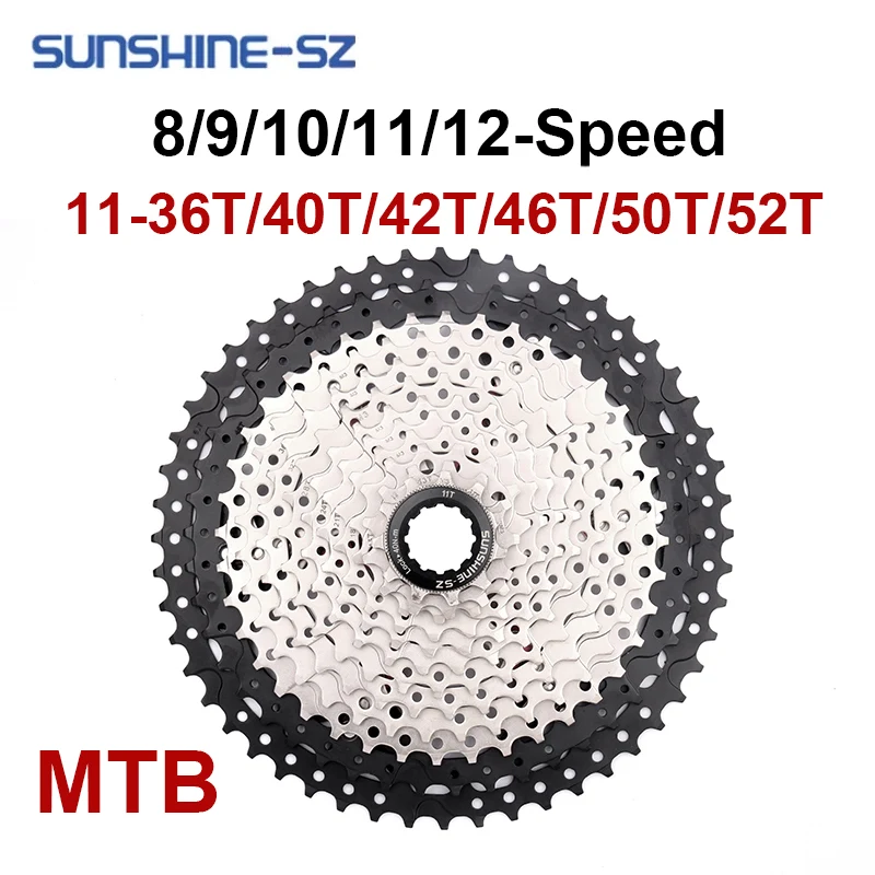 SUNSHINE MTB Cassette 8/9/10/11/12 Speed 36T/40T/42/T46T/50T/52T Mountain Bike Flywheel 10S Sprocket 11S Flywheel K7 for Shimano