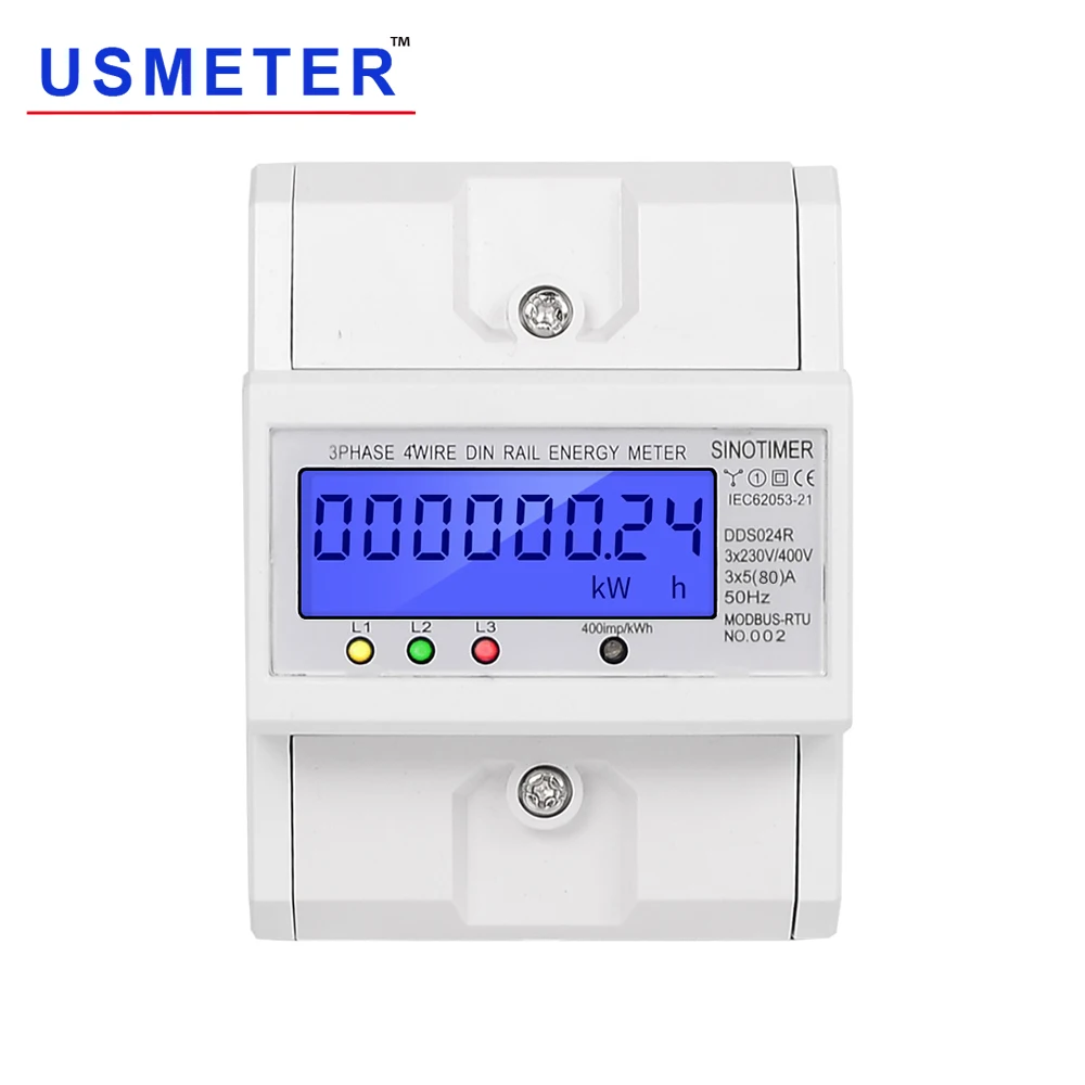 Bivolt LCD Digital Display with Backlight 3 Phase Wattmeter Modbus Energy Meter RS485 80a 4P DIN Rail Smart Electricity Meter