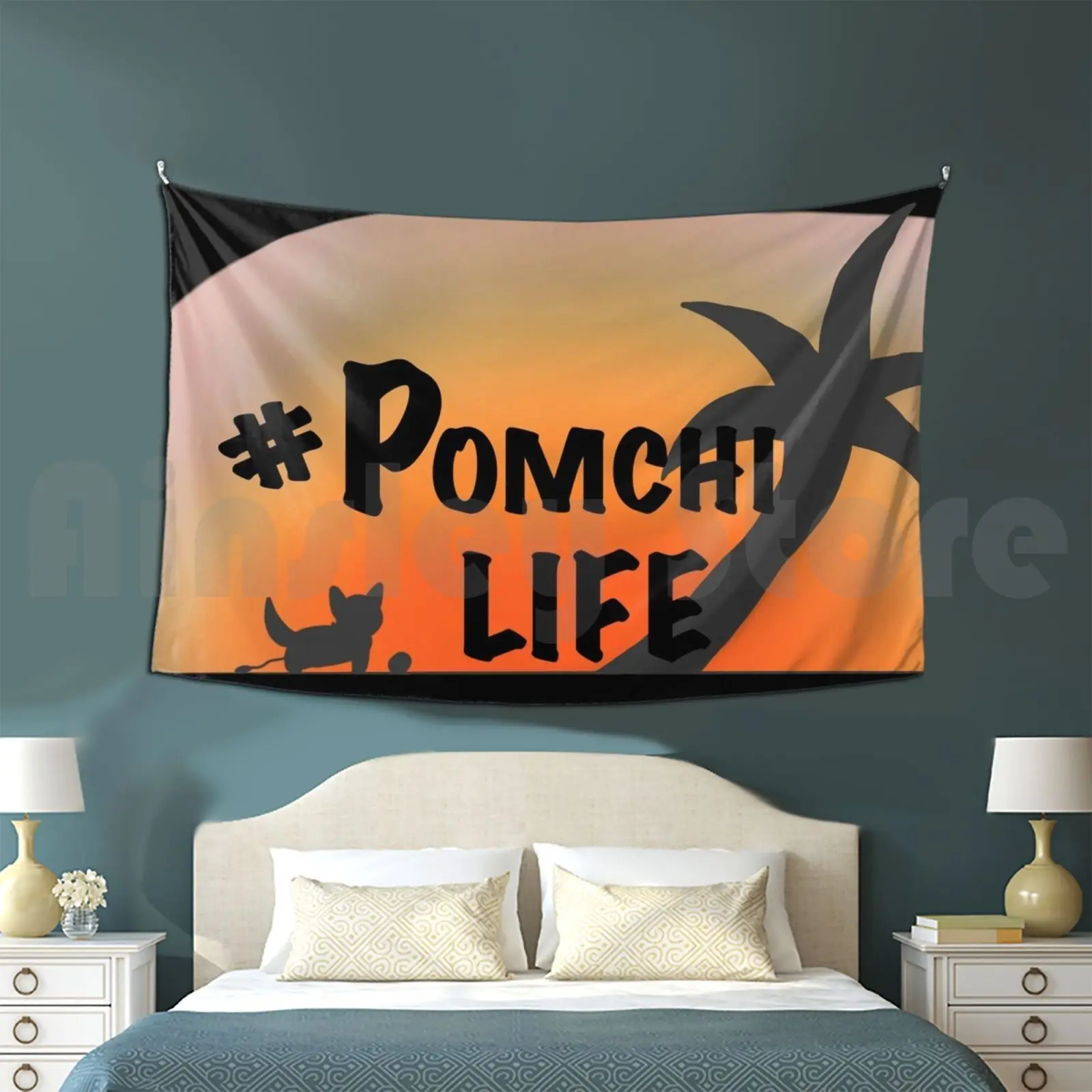 #pomchi Life | Summer Edition Tapestry Living Room Bedroom Pomchi Pomchi Life Life Pomeranian Chihuahua Dogs Dog