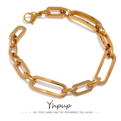 Yhpup Stainless Steel Golden Chain Bangle Bracelet Minimalist Geometric Metal Women Bracelet Waterproof Jewelry Men Women Gift