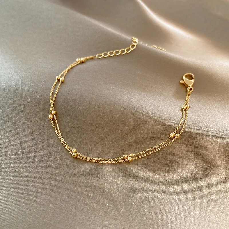 Fashion Gold Plated Bead Double Layer Bracelet Korean Women's Bracelet Women's Jewelry Summer Leisure Party Bracelet