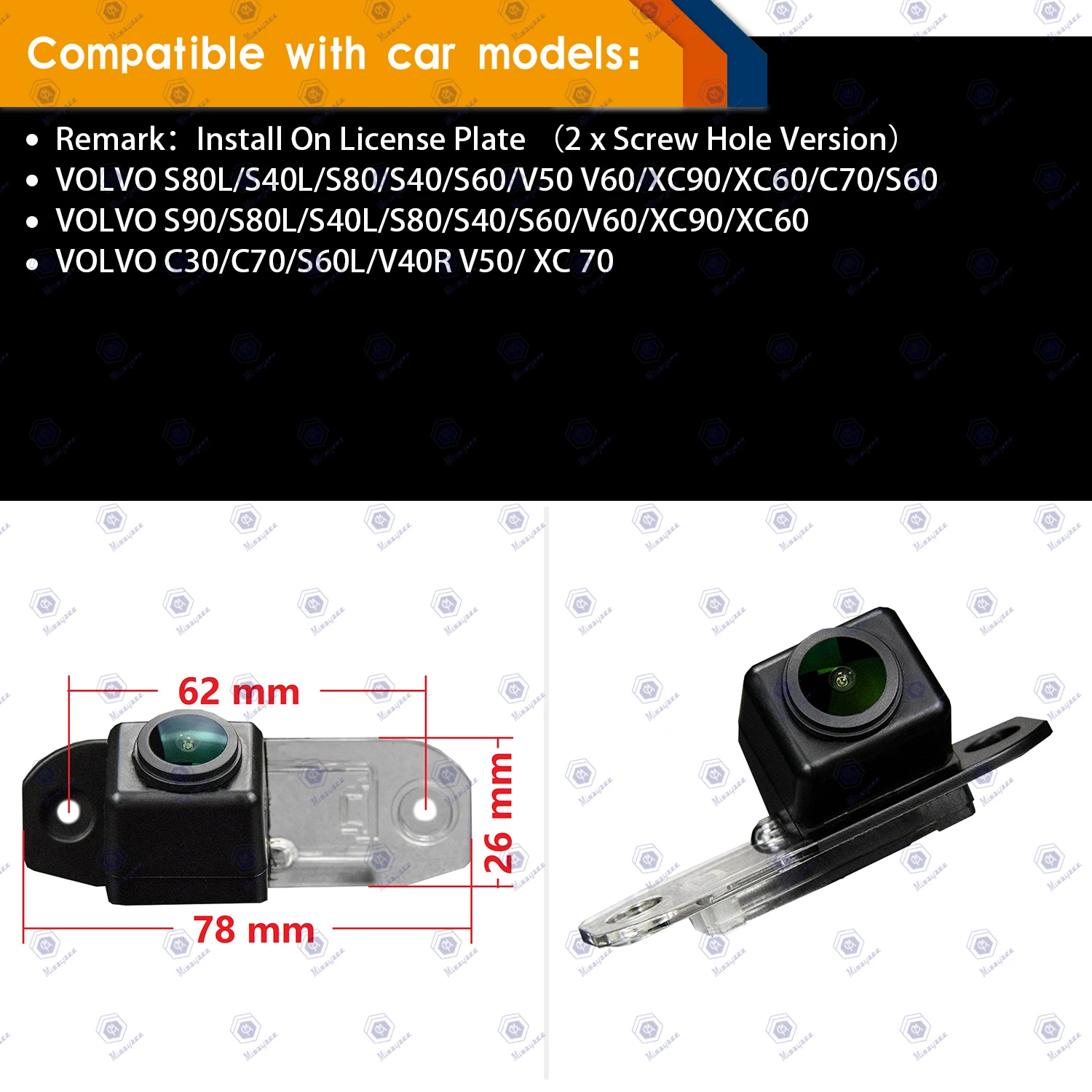 HD 1280x720p Reverseing Backup Rear view  Waterproof Camera for Volvo V50 2004-2015 Volvo XC70 2008-2009 Volvo XC60 2008-2014