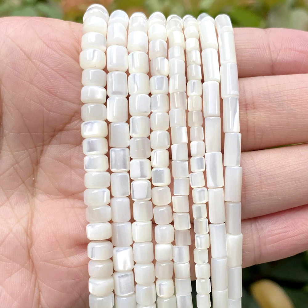 Natural White Cylindrical Square Shell Mother Of Pearl Loose Spacer Beads For Jewelry Making DIY Bracelet Necklace Handmade