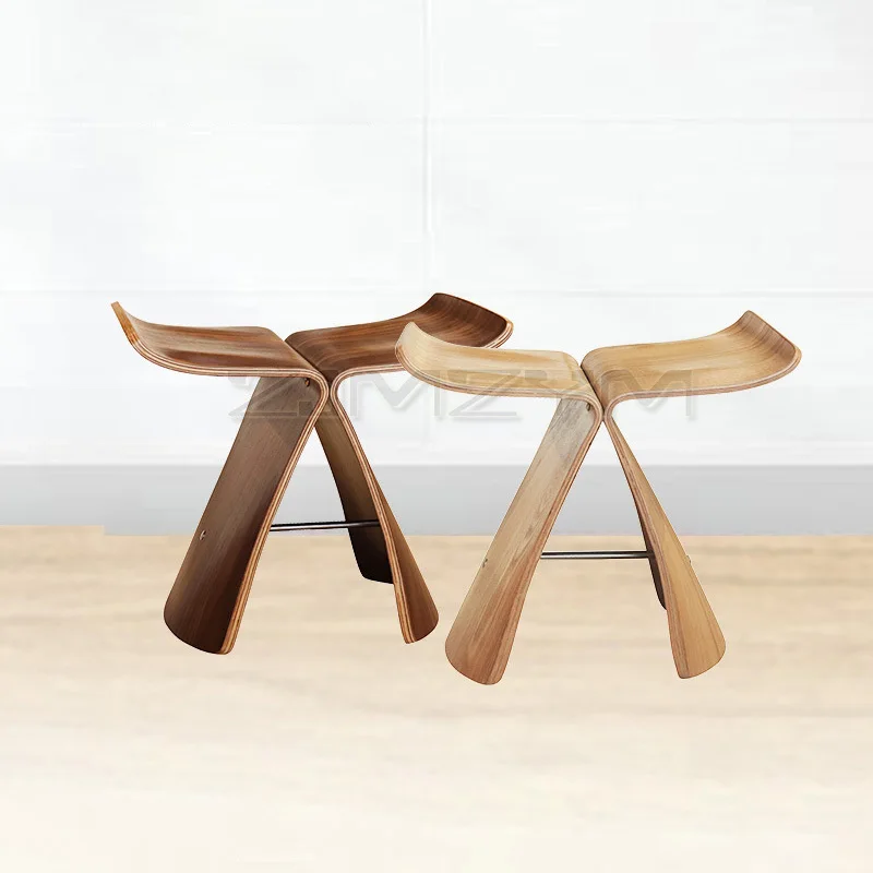 Butterfly stool Eucalyptus bending customized living room shoe changing stool creative leisure walnut solid wood short stool