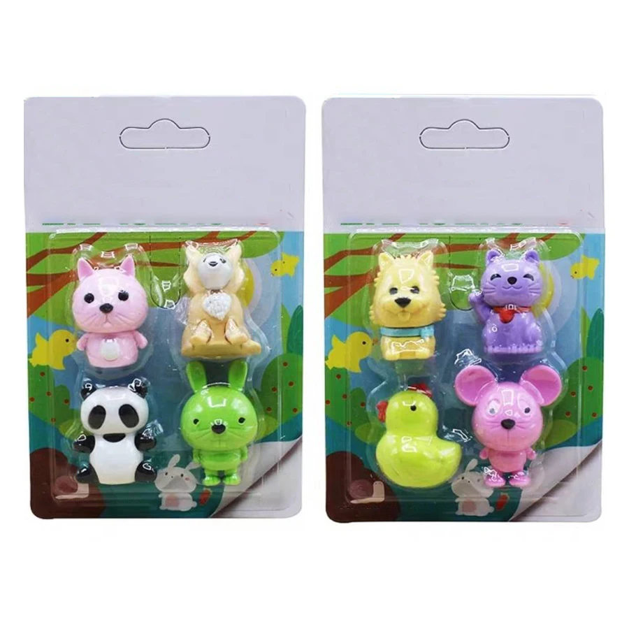 Mouse Hero Rabbit Leader Shaped Eraser Set  Promotion Kawaii Stationery School Supplies Gift for Kid Animal Shape Pencil Eraser