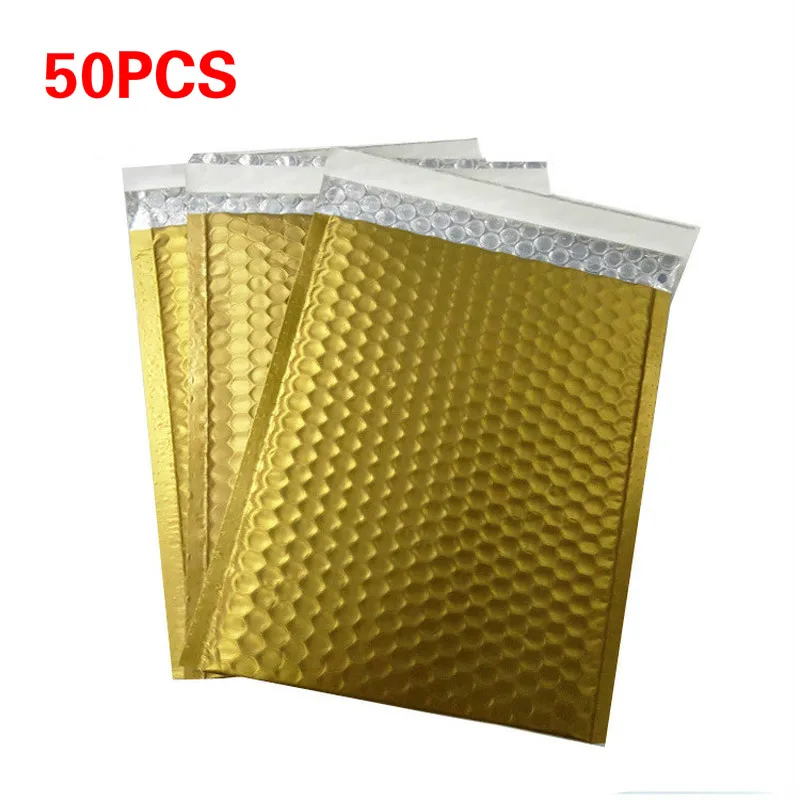 

50pc Gold Envelope Bubble Mailing Bag Plating Paper Bubble Envelopes Bags Mailers Padded Shipping Christmas Package Gift Holders