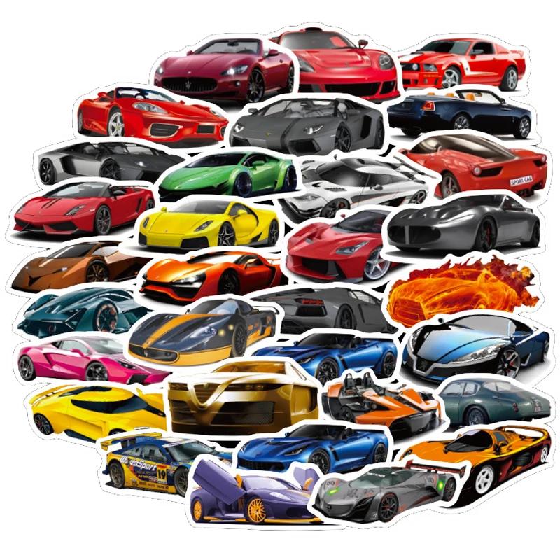 

10/30/50PCS Mixed Fashion Sports Car Stickers DIY Bike Luggage Guitar Laptop Waterproof Classic Child Toy Cool Sticker Decal