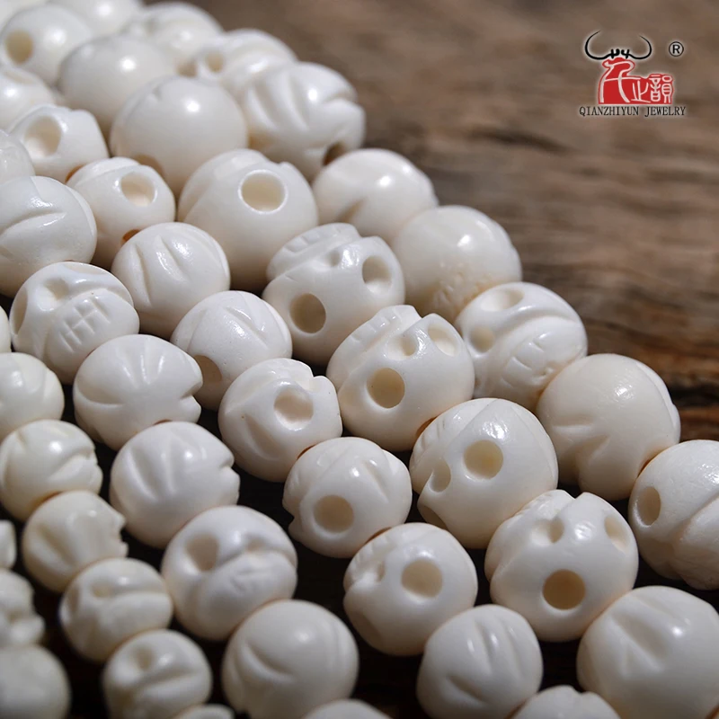 Natural yak bone bead hand-chain necklace DIY beads Handmade Carved SKULL beads for jewelry making 12mm 10mm 8mm hole 1.5mm