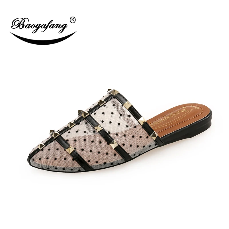 BaoYaFang 2018 New arrive shoes Woman white/black Mesh Summer shoes Rivet fashion shoes for woman ladies shoe