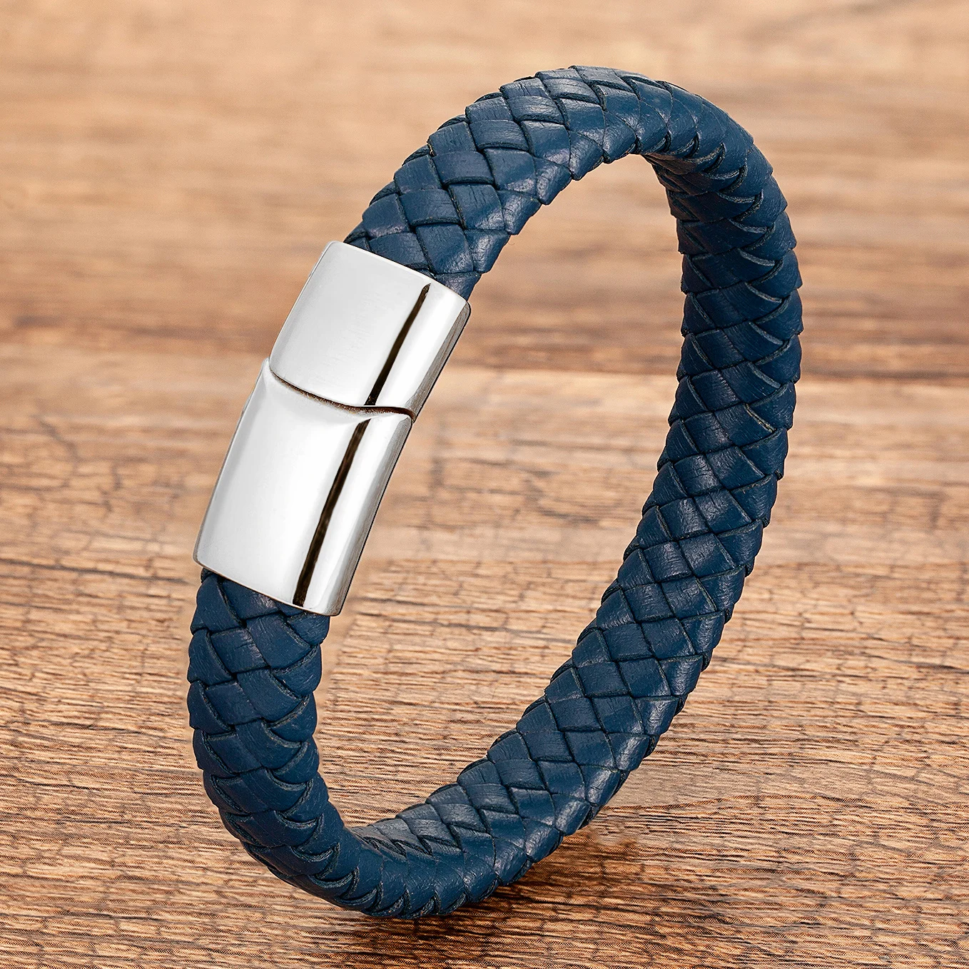 Modischer Herrenschmuck, braunes geflochtenes Lederarmband, Charm-Armband mit magnetischem Verschluss aus Edelstahl, Punk-Armband für Männer, Geschenk. – Detail 11