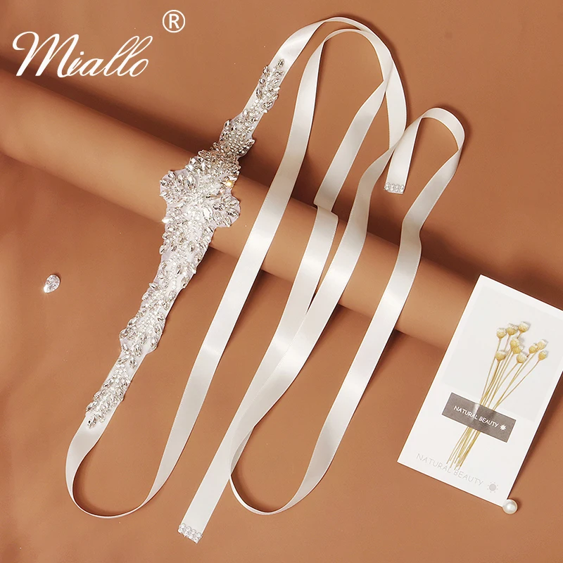 Miallo Fashion Bridal Satin Belts Crystal Wedding Accessories Prom Dress Belt Ivory White Strass Bride Sash Bridesmaid Gift