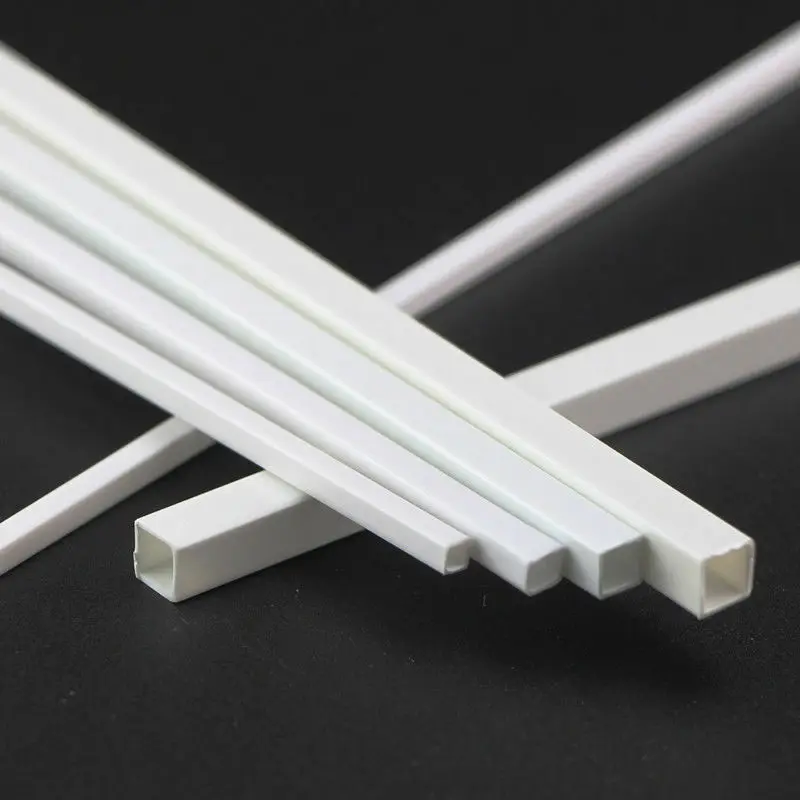 Molde de plástico blanco ABS para construcción, tubo cuadrado hueco de 2/2, 5/3/4/5/6/8/10mm, 250mm de largo, modelo de mesa de arena, material DIY,