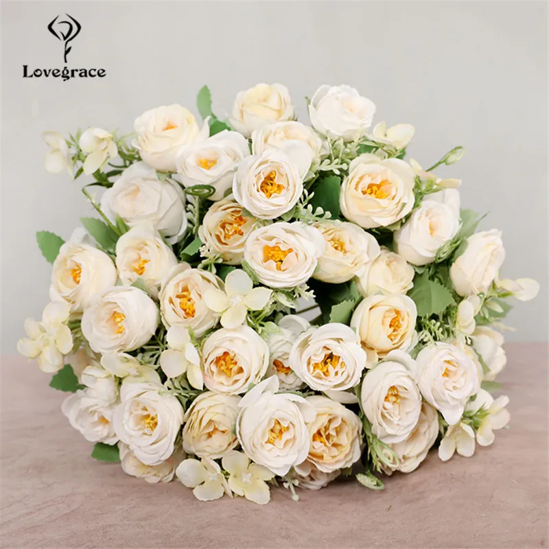 Bouquet de Roses artificielles en soie, 5 branches, fausses, pour Table de mariage, fausses fleurs, pour décoration d'intérieur