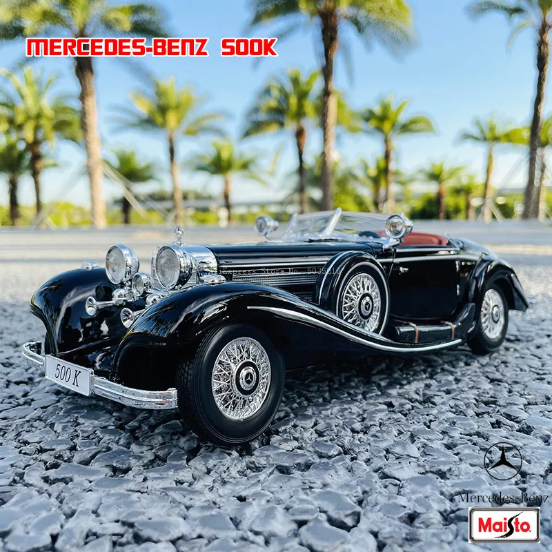 Maisto 1:18 Mercedes 500K 1936 samochód klasyczny stop Retro samochód Model klasyczny Model samochodu dekoracja samochodu kolekcja prezent