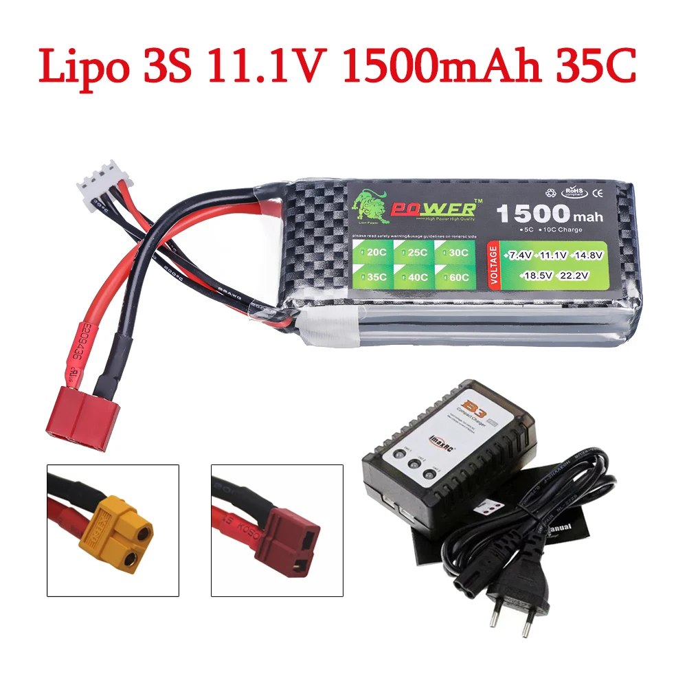 Lipo 3S 11.1V 1500mAh Battery With B3 Charger 35C MAX RC Battery For Racing Drone FPV Quadcopter RC Car Boat Helicopter