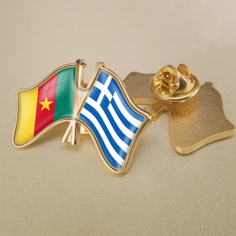 Greece and Cameroon Crossed Double Friendship Flags Lapel Pins Brooch Badges