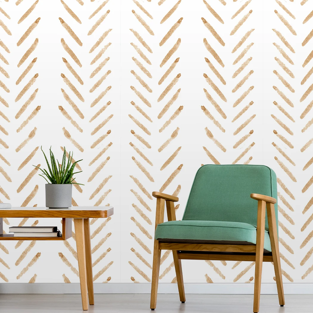 

1pc Beige/White Herringbone Lines Peel And Stick Wallpaper Self Adhesive Vinyl Hand Painting for Bathroom Home Wall Decor