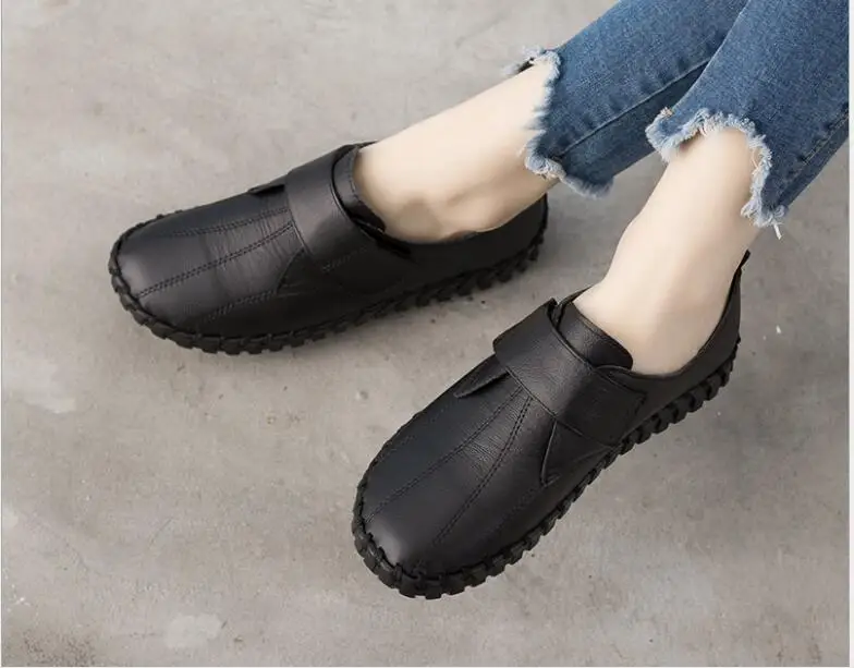 New Genuine Leather Women Flats Handmade Women's Shoes Flats Fashion Loafers Women Casual Shoes Soft Bottom Flat bottom non-slip