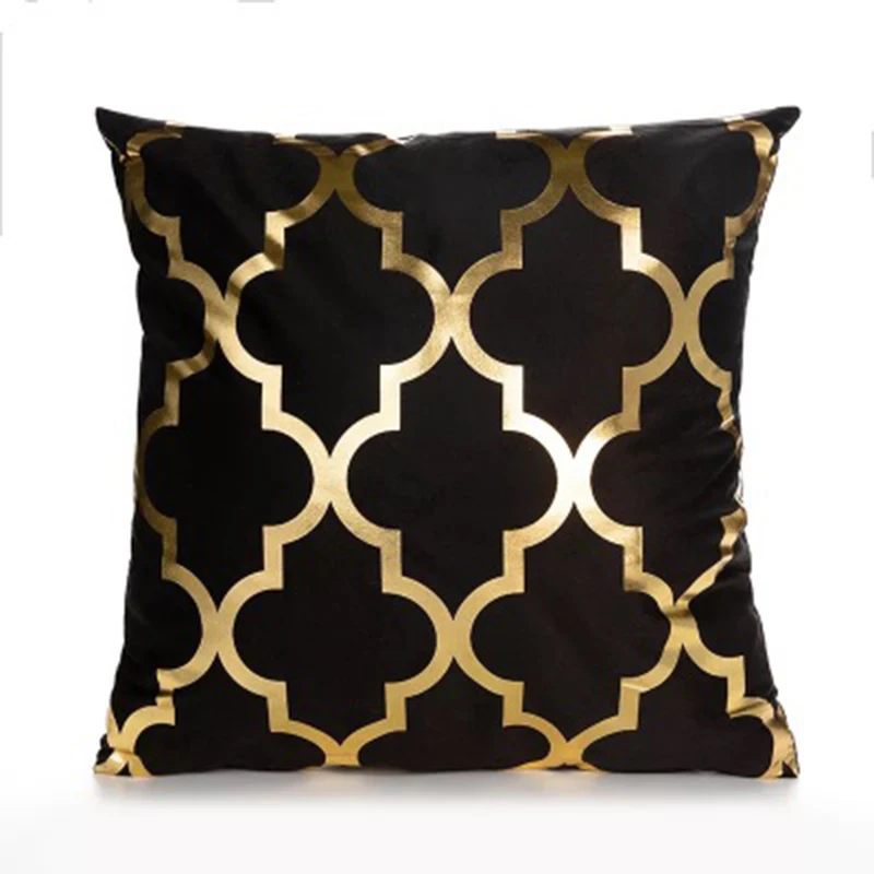 Black cushion cover geometric pillows case super soft short velvet gold printed fireworks pillowcase sofa home decor funda cojin