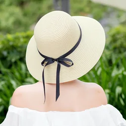 Big side Beach big brim hat casual summer caps Ladies shade Black belt Woman Europe America sun hats hand made women straw cap