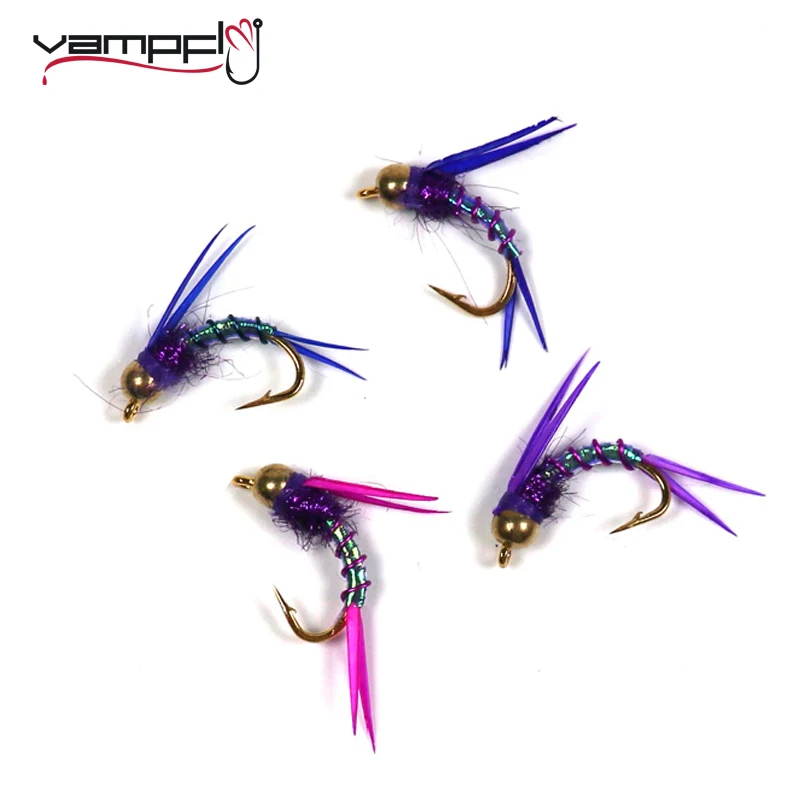 Vampfly 8PCS #12 Purple Beadhead Psycho Prince Nymph Fly for Browns Rainbows Cutthroats Sinks Fast Dropper Nymph Lure