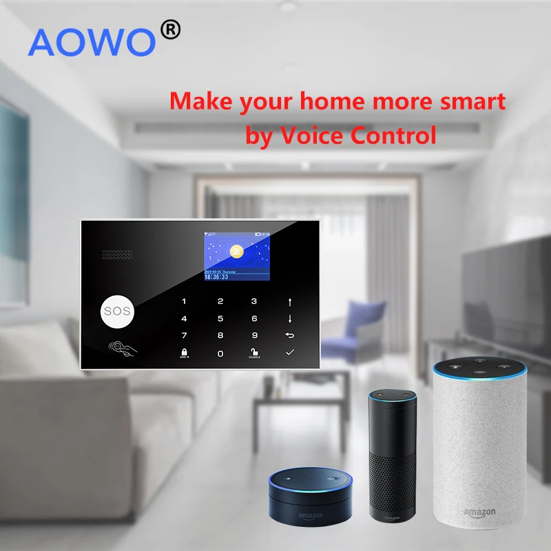 WiFi Alarm Tuya Wireless Home Security Alarm GSM with Touch LCD RFID Amazon Alexa Google Home Control IP Camera Monitoring