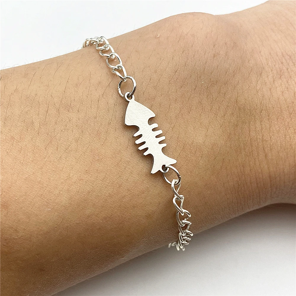 Fishbone Bracelet & Bangles Set Trendy fish bone shape Charm 100% Stainless Steel Chain Link accessory DIY Jewelry Findings Make