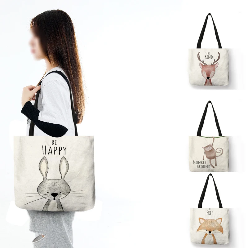 Simpatico acquerello stampe animalier borsa da donna cartone animato dinosauro orso signore Designer Tote bag grandi sacchetti della spesa