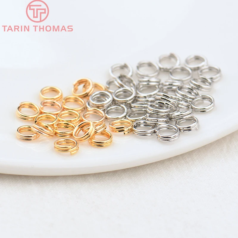 (3668) 50PCS 5x0.7MM 7x0.7MM 24K Gold Color Plated Brass Double Loop Jump Rings Split Rings High Quality Jewelry Accessories