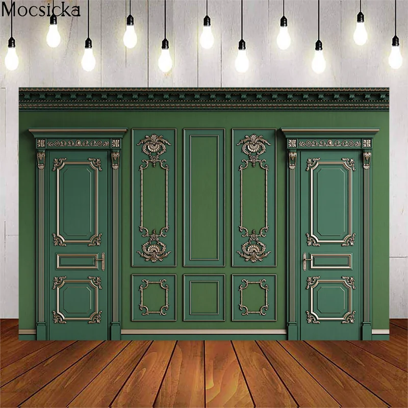 Mocsicka Grünen Tür Fotografie Hintergrund Erwachsene Kind Porträt Hintergrund Foto Dekoration Requisiten Studio Baby Dusche