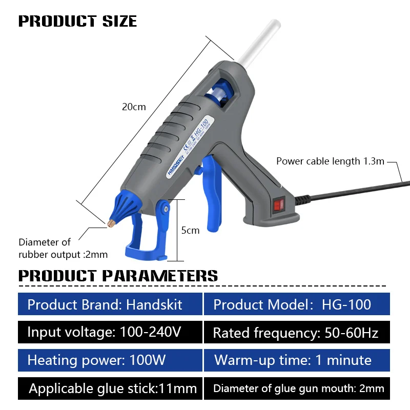 100W Hot Melt Glue Gun Set 11 Mm Glue Sticks 2mm Copper Nozzle Pliers Tweezers Kit Home DIY Thermal Glue Gun Repair Tools