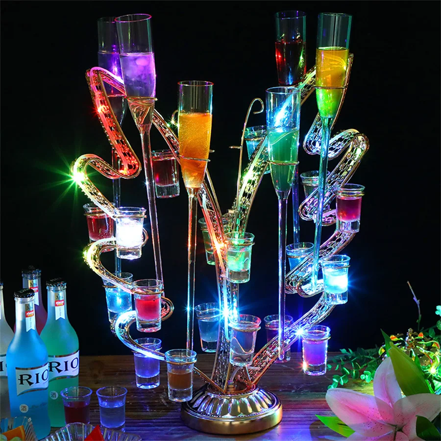 

Rechargeable 24 Glass Butterfly Cocktail Cup Rack VIP Serving Wine Glass Holder Display Stand LED VIP Shot Glass Service Tray