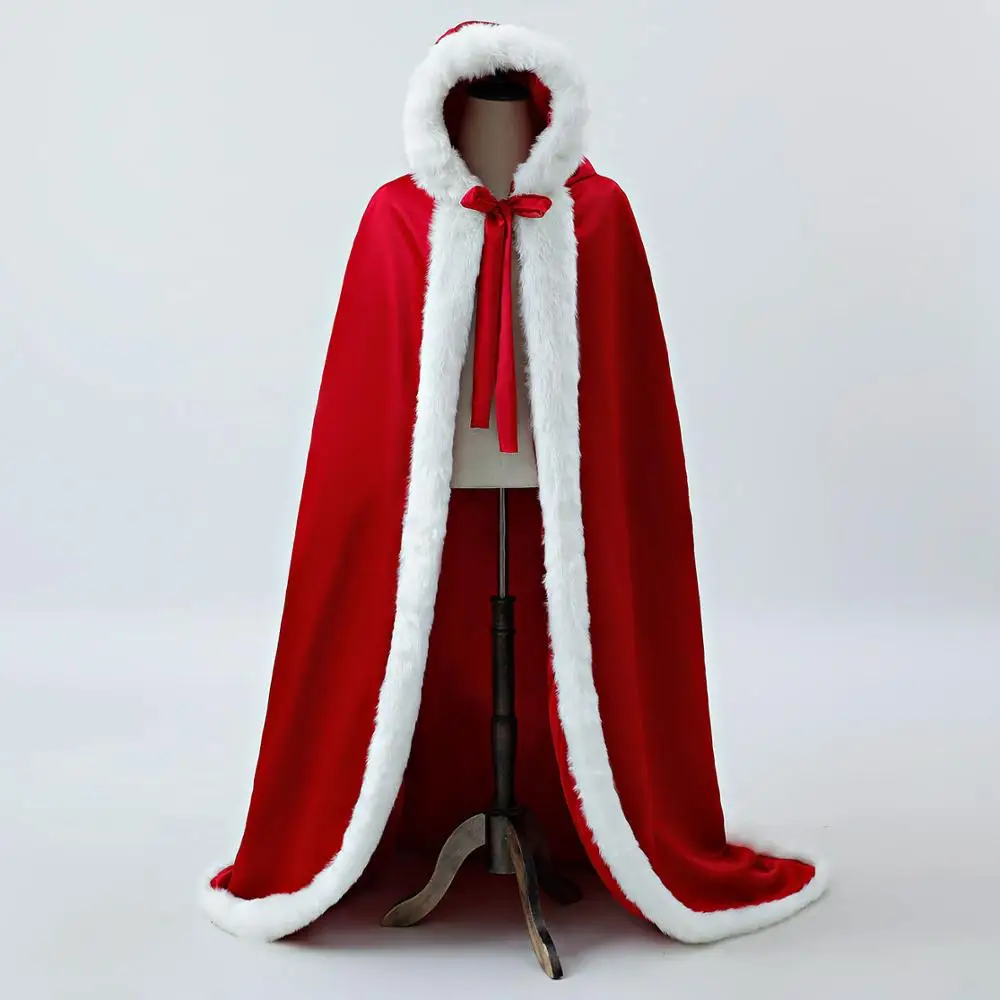 Hooded Halloween Cloak Velour Plush edge Cape 100% Real Photo hot sale red In Stock Burgundy Ankle Length Long Bride's Cloak