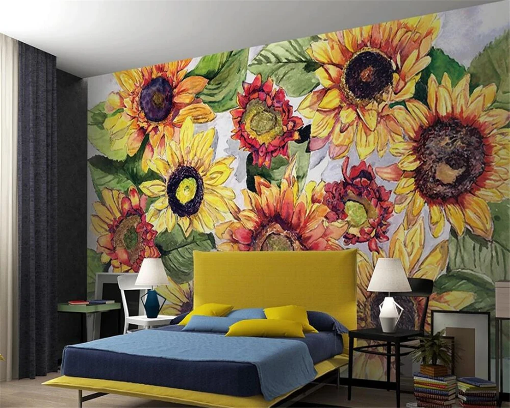 Customized wallpaper 3d American style hydrangea background wall hand-painted oil painting style sunflower mural обои для стен