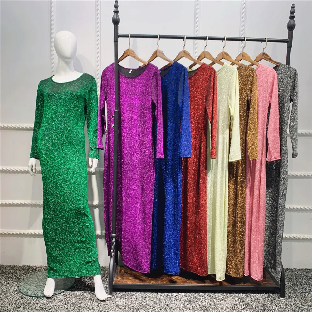 Plain Dubai Abaya Women Long Sleeve Underdress Muslim Slim Bodycon Pencil Kaftan Caftan Strech Gown Modest Arab Dresses Ramadan