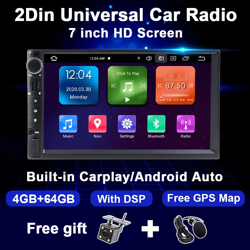 Android 10 Car Radio Multimedia Video Player Universal 2Din Double Din 7 inch Touch Screen DSP 4GB 64GB 8CORE GPS Carplay Polish