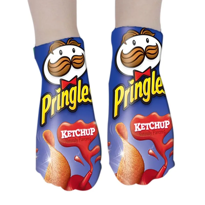 1 Pair Funny Unisex Ankle Socks Women 3D Printing Potato Chips Socks Cute Cartoon Elastic Sport Breathable Autumn Short Socks