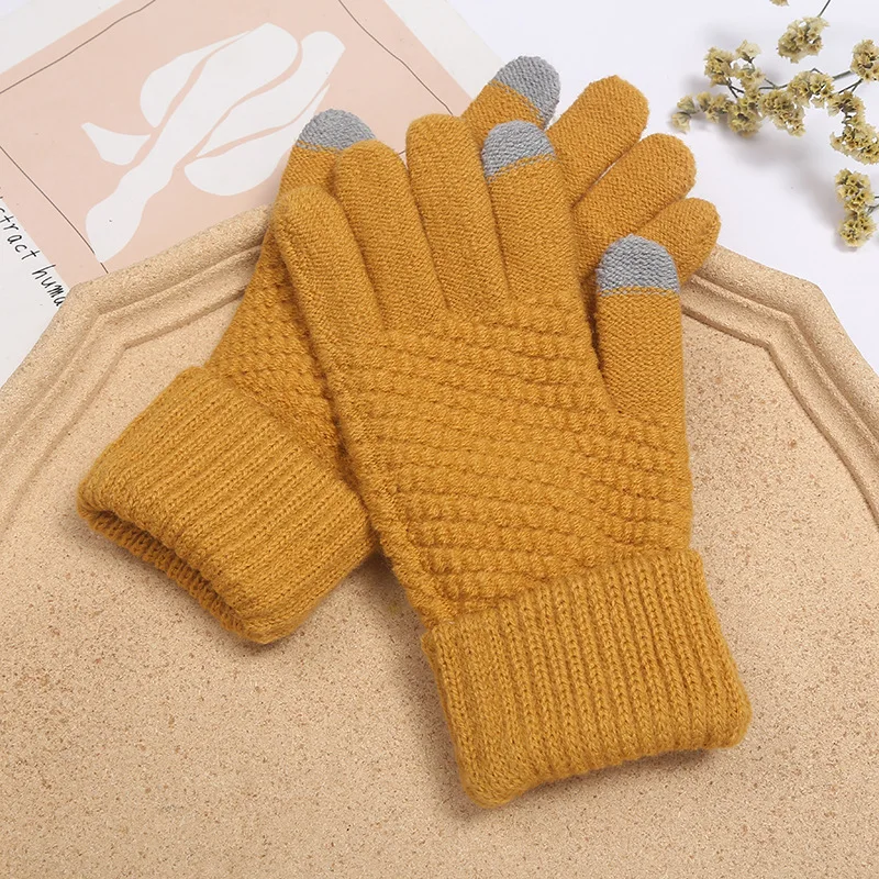 Fashion Woman Winter Warmer Wool Plus Velvet Knitted Touch Screen Gloves Couples Outdoor Riding Mittens Christmas Party Gift