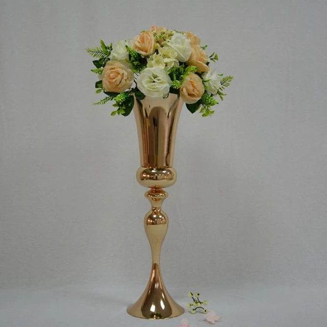 12pcs)Hot sell headstand gold&silver trumpet metal vase wedding table centerpiece flower holder centerpiece trumpet vase 1316