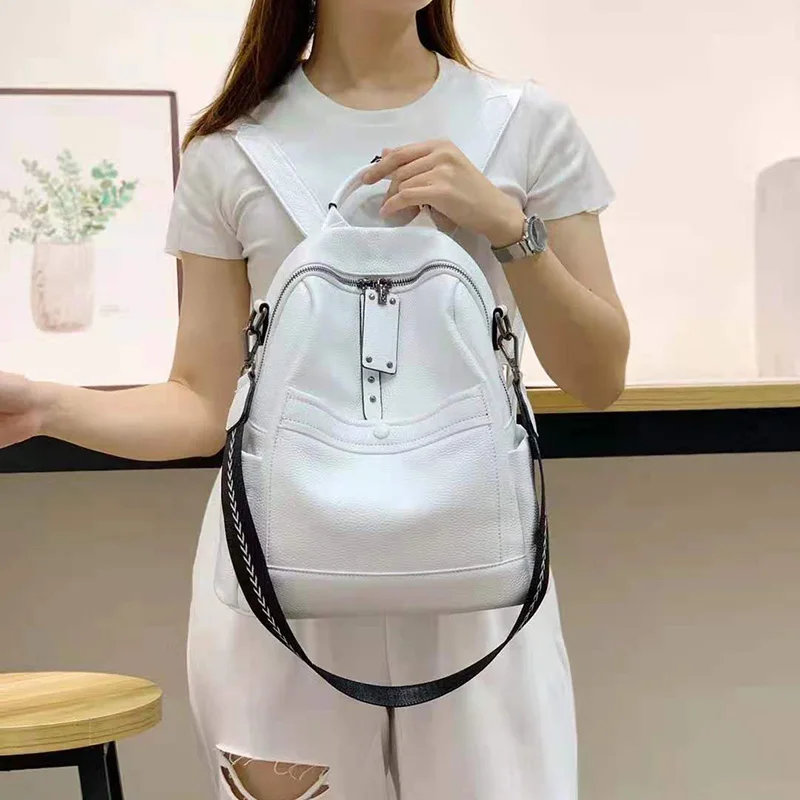 ZENCY 2024 NEW Fashion 100% Genuine Cow Leather Black Hardware Women Backpack Lady Real Top Cowhide Book Bag Style Knapsack